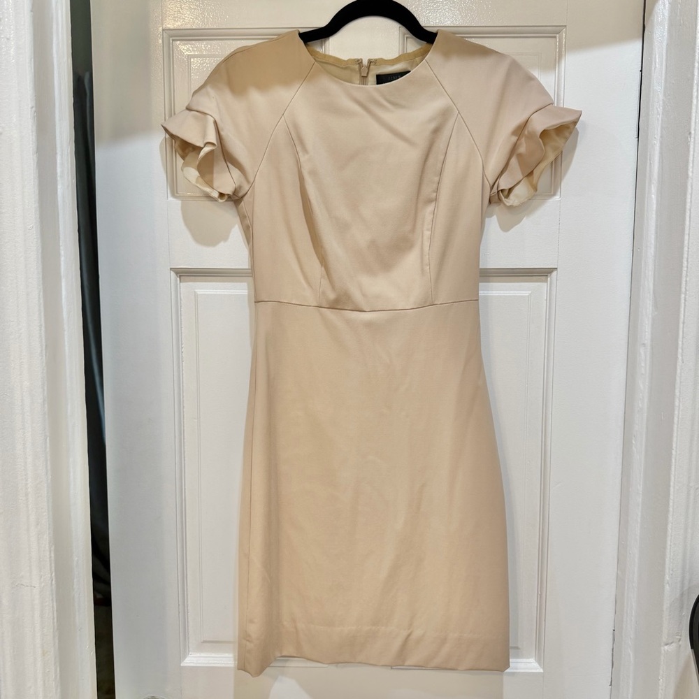 EUC J.Crew tan ruffle sleeve shift dress. Size OP